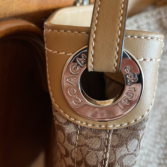 Coach suede, leather, and canvas Hobo  with silver accents in like new - Picture 6 of 14